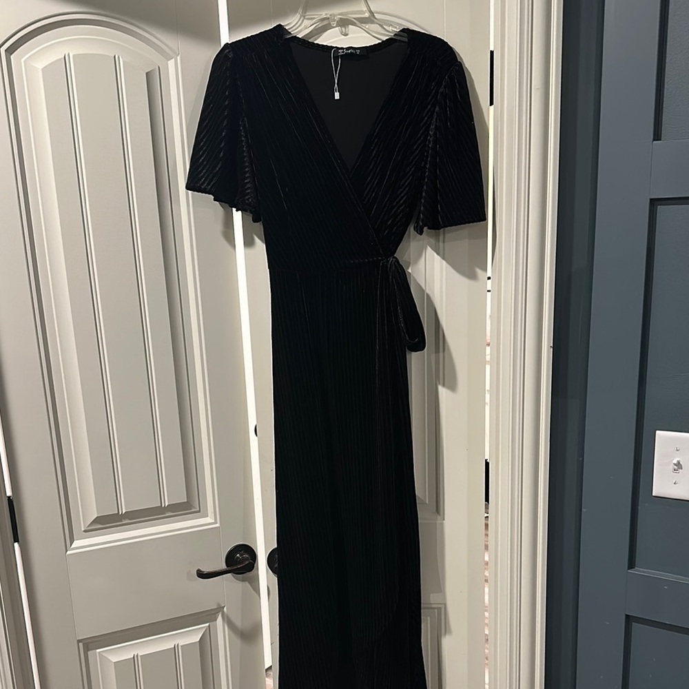 Simple Black Wrap Maxi Dress with Flutter Sleeves